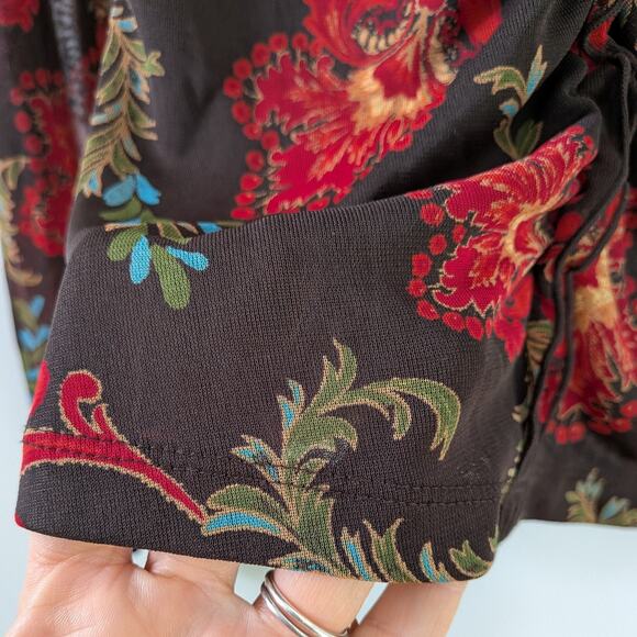 Y2K Express Floral Top L Brown Red Mesh Floral Fairy Grunge Whimsigoth Long Slee - Picture 9 of 11